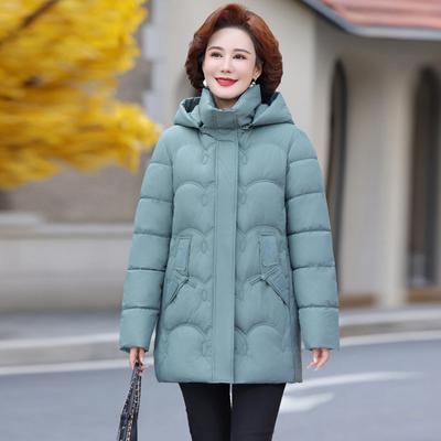 Women's Autumn and Winter Coat Solid Color Stand Collar Hooded Loose Thickened Windproof Mid-length Women's Jacket