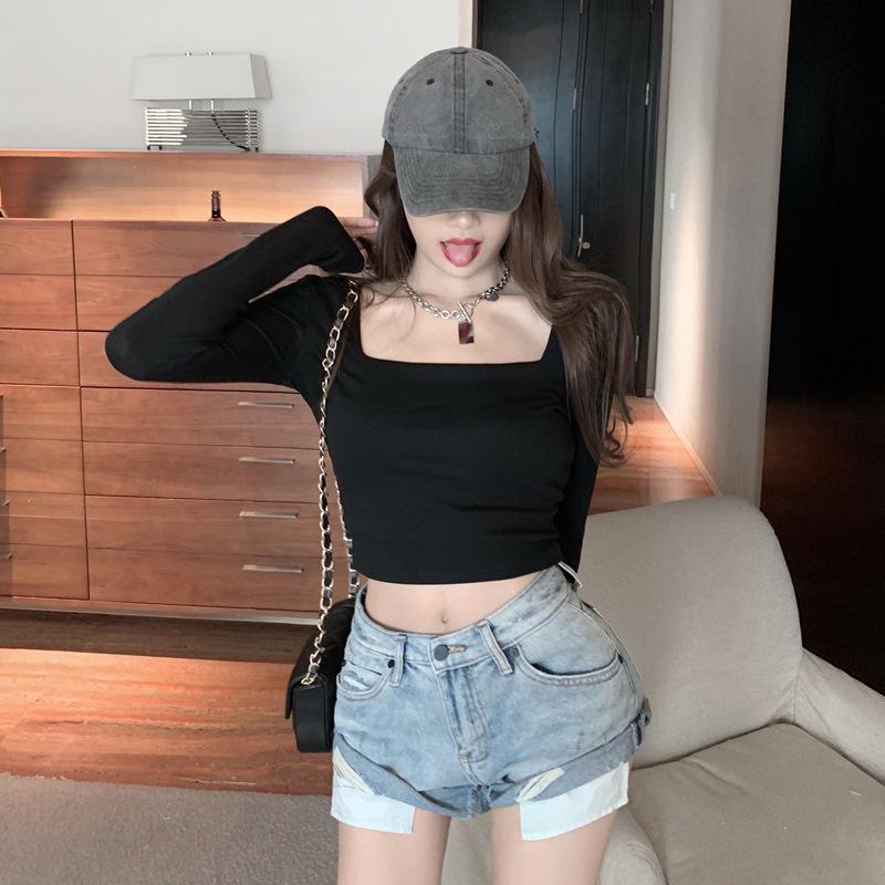 

Женский однотонный топ с длинным рукавом и U-образным вырезом для осени/зимы - Универсальная повседневная одежда для дома и улицы Extra Large чёрный