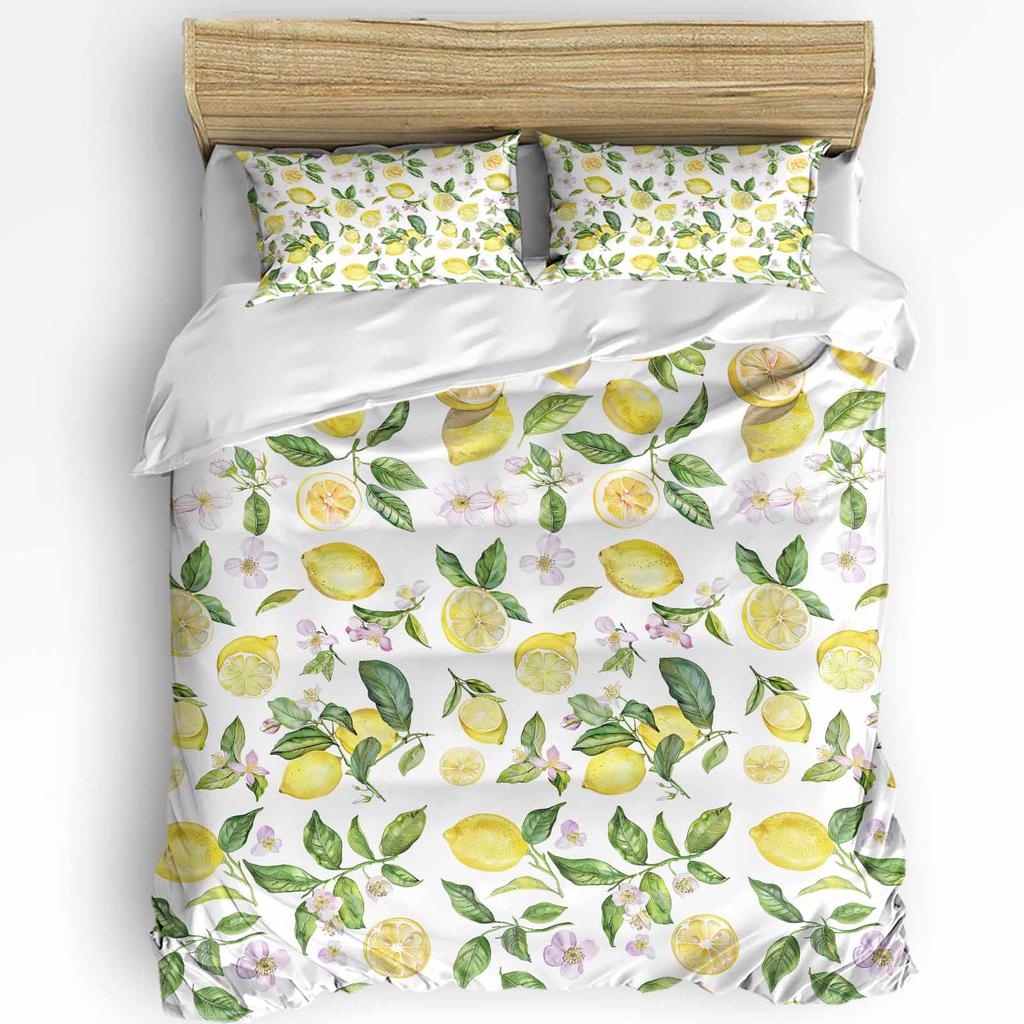 Watercolor Lemon Fruit White Yellow Duvet Cover With Pillow Case Custom 3pcs Bedding Set Quilt Cover Double Bed Home Textile