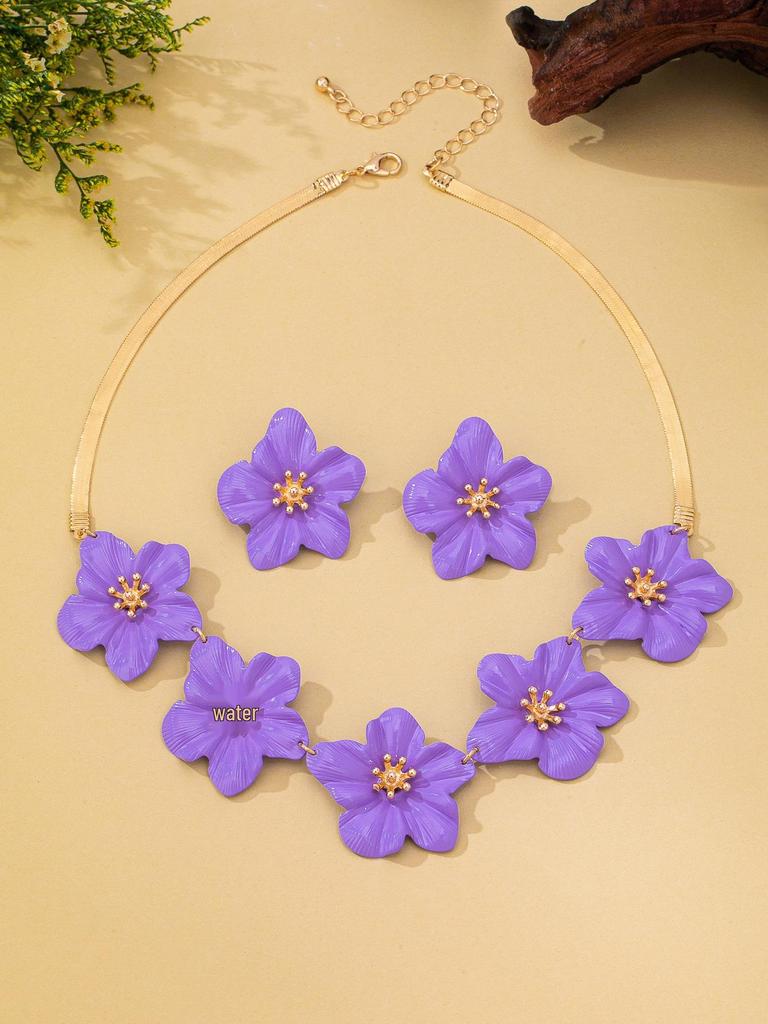 Exquisite Double Flower Necklace & Three-Dimensional Floral Earrings Set