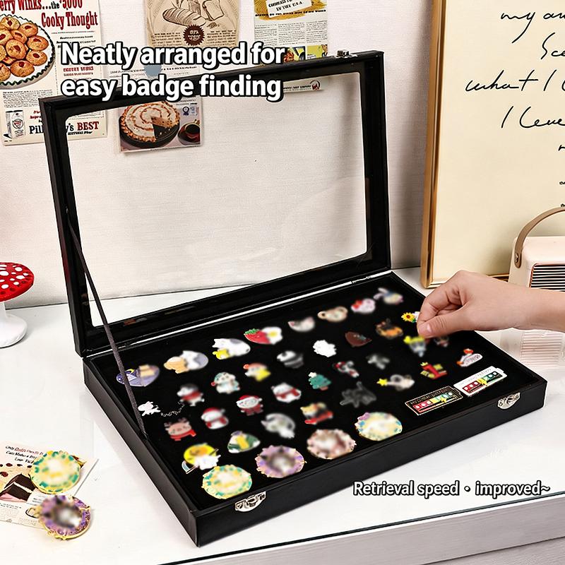 Collectible Badge and Brooch Display Box with Clear Dustproof Cover Jewelry Storage Holder Gift for Home Use