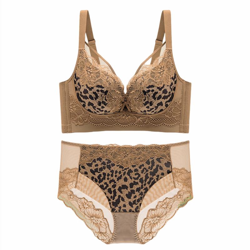 Sexy Kontrasterende Blonder Brystjusterings-BH-sett for Liten Byste Samlet Middelstykke Kopper Sideforhold Brystkontroll