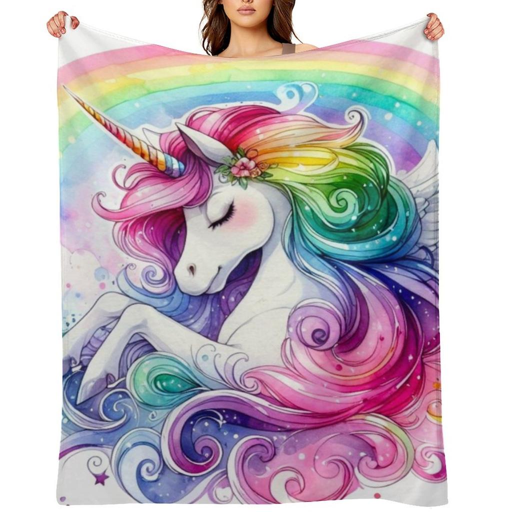 Rainbow Pegasus Unicorn Throw Blanket Warm sofa bed Multi-Purpose For Decorative Sofa Blankets