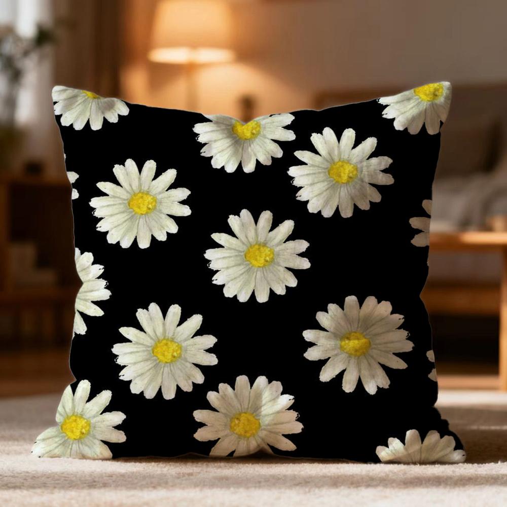Popular Daisy Flowers Cushion Cover Soft Washable Pillow Case Multi-Scene for Couch Bed Travel Office Use