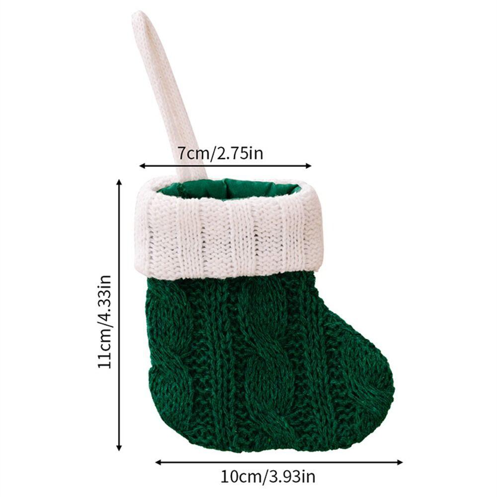 1pcs Red Christmas Knit Socks Green Christmas Cutlery Cover Xmas Candy Bag  Christmas Decorations