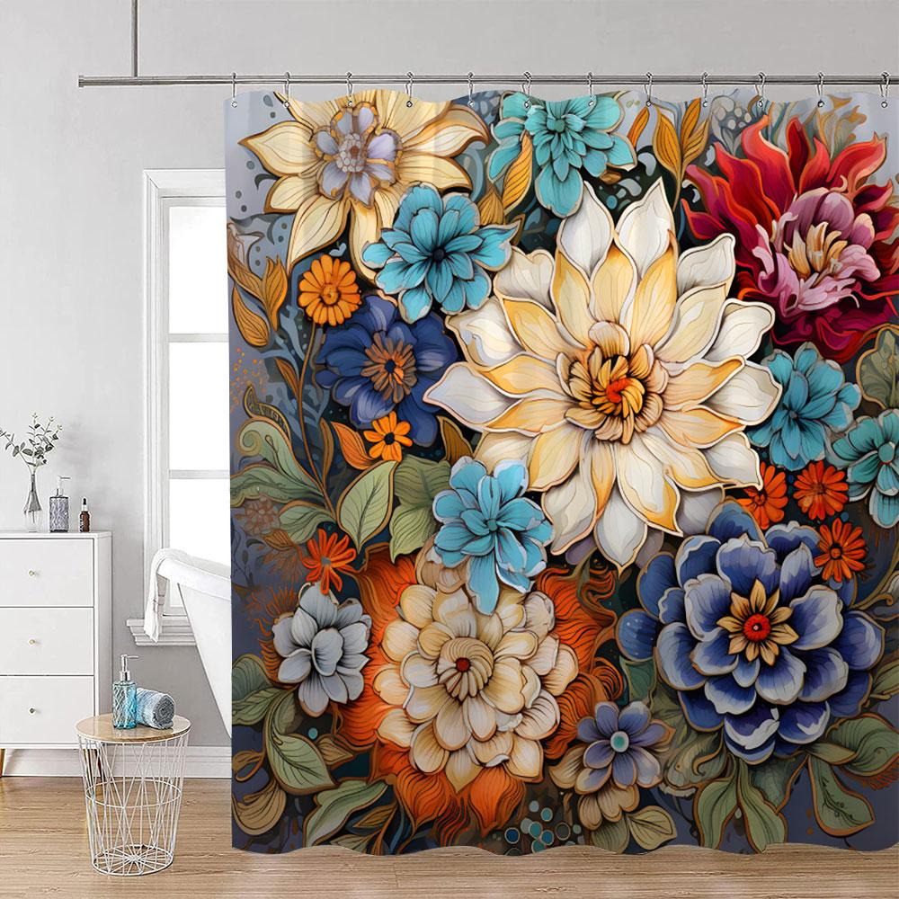 Floral Butterfly Shower Curtains Black and White Flowers Botanical Watercolour Art Modern Minimalist Bathroom Curtain Decor Sets