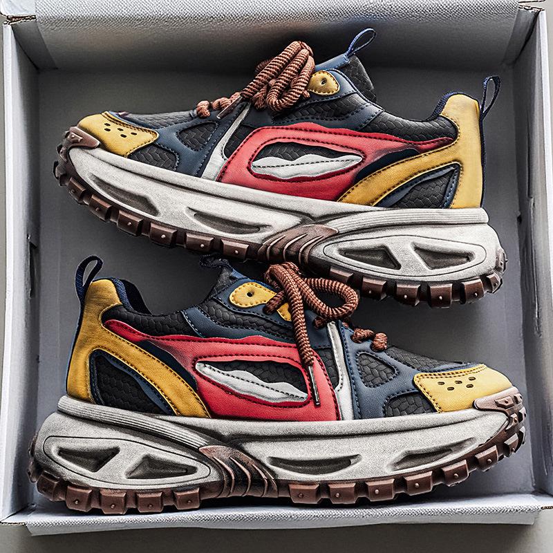 Autumn and winter thick-soled heightening dad shoes student tide leisure sports running shoes low-top leather surface