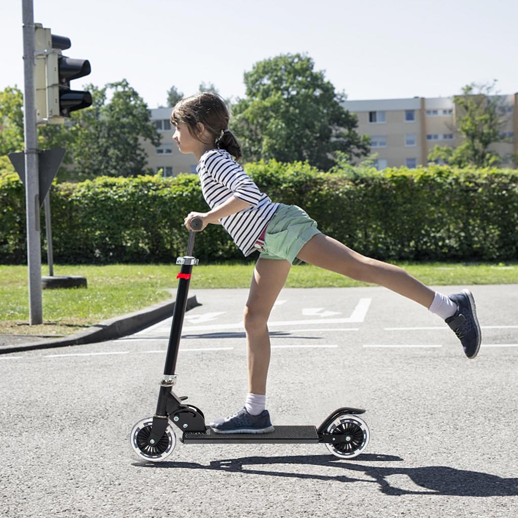 BQKOZFIN 2 Wheel Kick Scooter Foldable Kickboard for Children Standing Type Portable Aluminum Birthday Black
