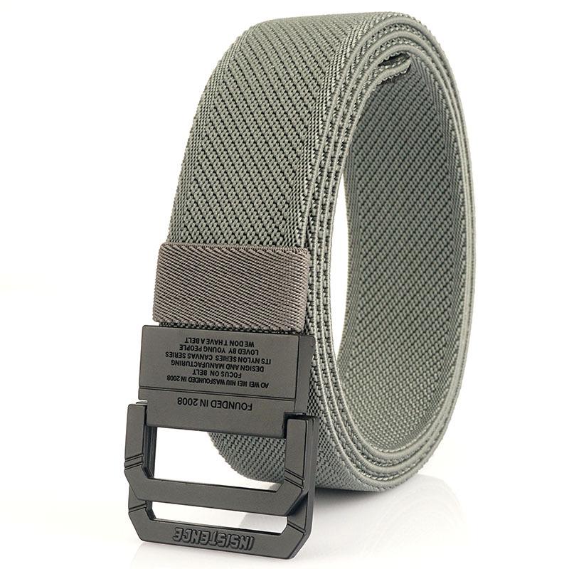 Unisex Black Metal Double Ring Buckle Elastic Canvas Belt for All Seasons