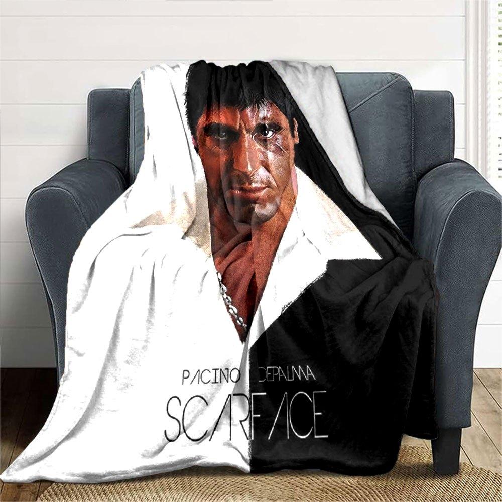 1pc Scarface-Inspired Flannel Blanket - Soft Cozy All-Season Throw for Bedroom, Sofa, Camping, Travel - Perfect Gift for Movie FansB39