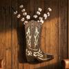 Farmhouse Flower Arrangement Holder Wooden Cowboy Boots Wall Planter for Indoor Plants, Western Boot Hanging Vase Decorative Wood Grain Sculpture Faux