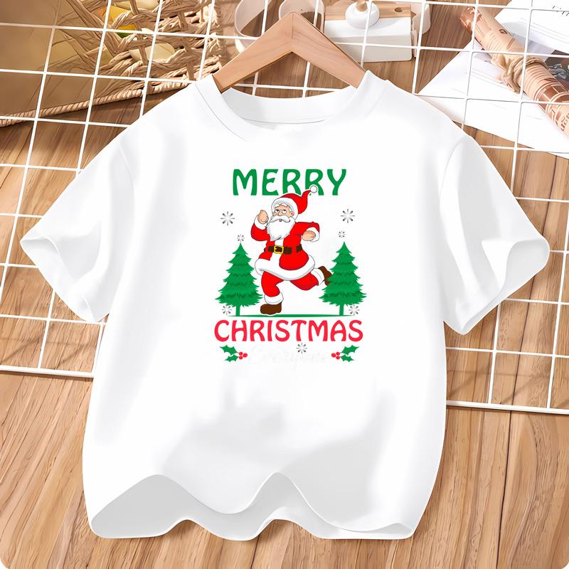 Santa Claus Dancing T-shirt Short Sleeve Cartoon Shirt for Boys Christmas Party Tops for Kids