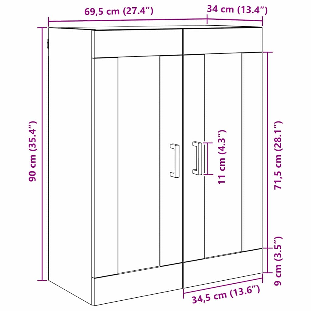 Wall Mounted Cabinet Black Oak Effect 69.5 x 34 x 90 cm