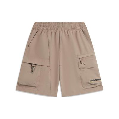 Li Ning CF Outdoor Water-Resistant Letter Print Straight Leg Elastic Waist Casual Shorts Men Shorts Stone-Lotus-Brown AKSU645-3