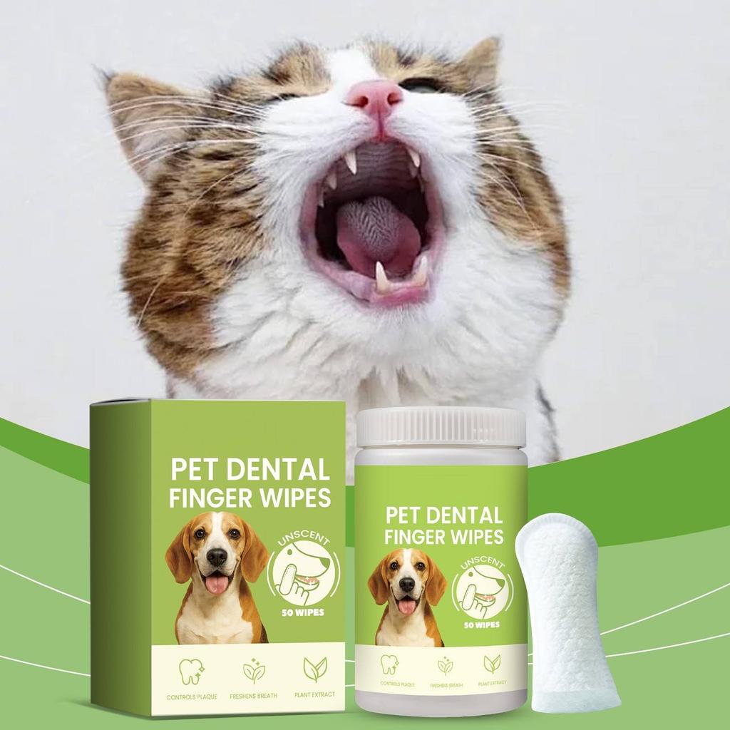 Dog Teeth Cleaning Wet Wipes, Fresh Breath For Dogs And Cats, Pet Teeth And Finger Wet Wipes, Descaling Finger Cots,5ml(50pcs)