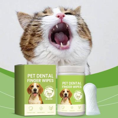 Dog Teeth Cleaning Wet Wipes, Fresh Breath For Dogs And Cats, Pet Teeth And Finger Wet Wipes, Descaling Finger Cots,5ml(50pcs)