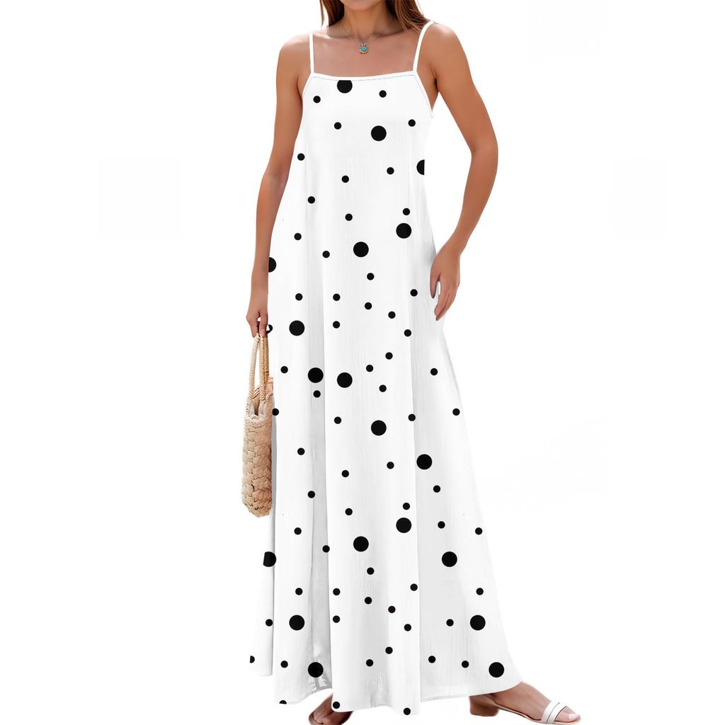 Women's Spring And Summer Casual Fashion Adjustable Suspender Printing Long Dress