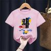 Police car engineering vehicle ambulance fun printed summer boy and girl short sleeved Tshirt top