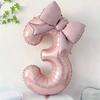 40 Inch Pink Aluminum Balloon with Number from 0 To 9 and Bow, Ideal for Birthday Party and Wedding Decorations for Girls