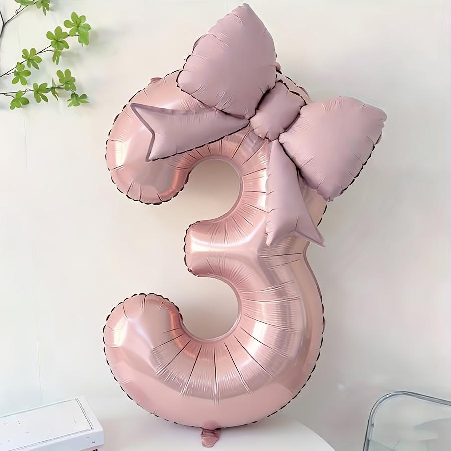 40 Inch Pink Aluminum Balloon with Number from 0 To 9 and Bow, Ideal for Birthday Party and Wedding Decorations for Girls