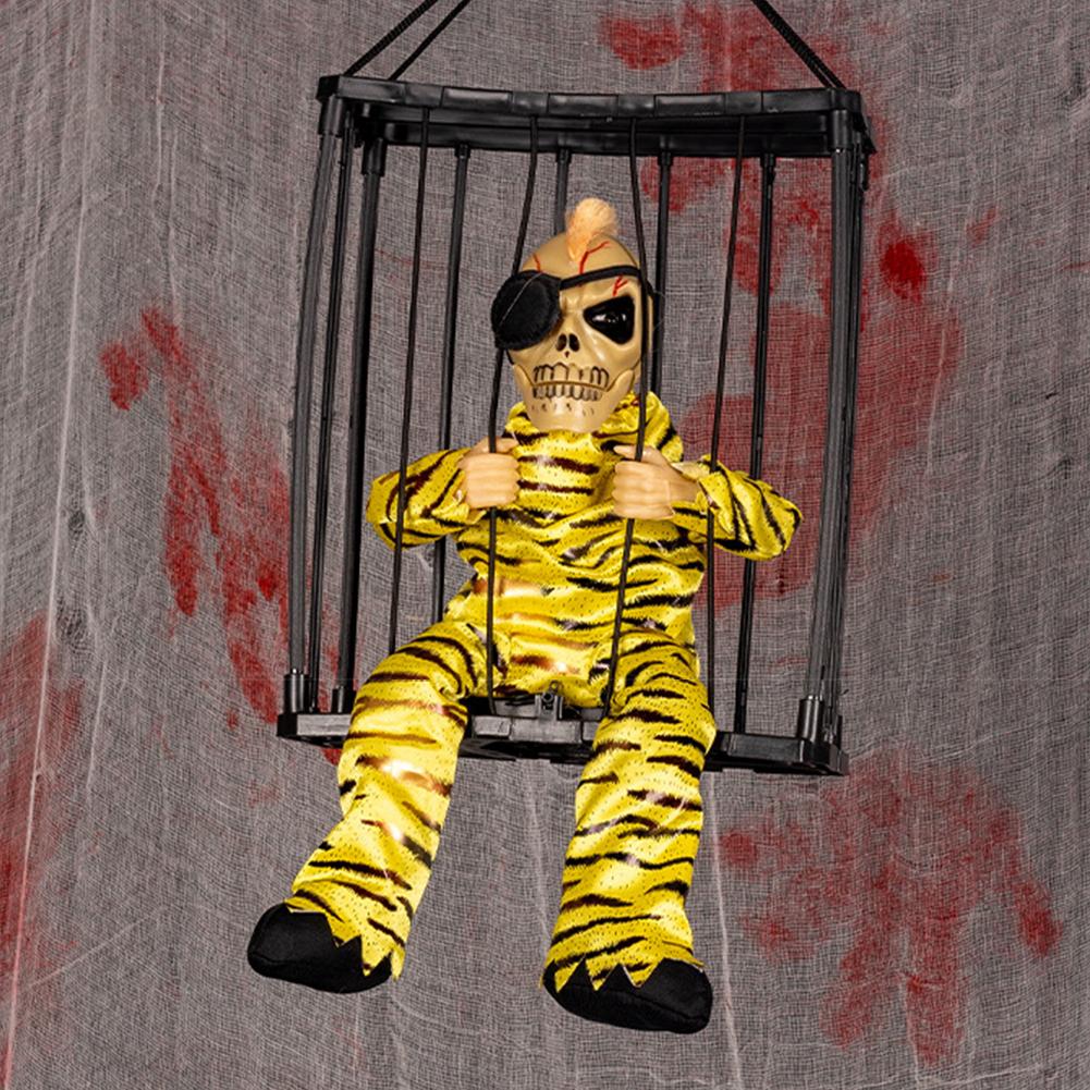 Halloween Hanging Ghost Toy with Motion Sensor & LED Eyes Scary Prisoner Cage Ghost Battery Voice Activated Eerie Screams Zombie Decoration