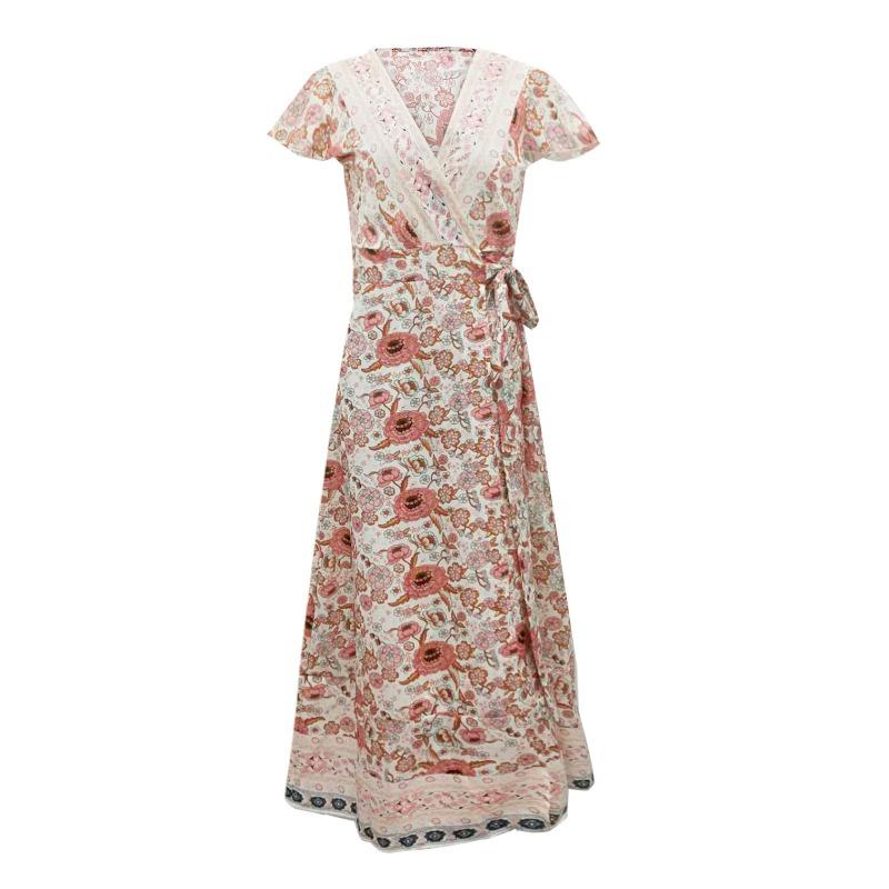 Summer Short Sleeve Casual Printed Long Dress Sexy Floral Fashion Elegant Loose Holiday A-line High Slit Party Dress Slim Fit Women's Clothing