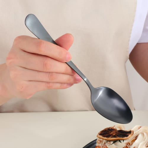 BISDARUN Dinner Spoons and Forks, 4-Piece Set, Serves 2, 18-0 Stainless Steel, Brushed Satin Finish, Dishwasher Safe, Available In 4 Colors, Blackc