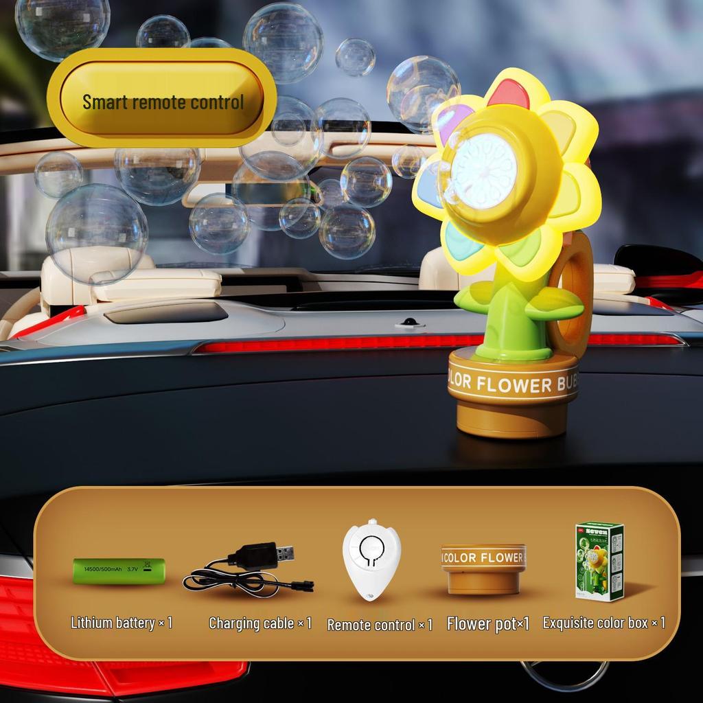 Sunflower Bubble Maker Remote Car – Seven-Color Light & Shaking Head Feature