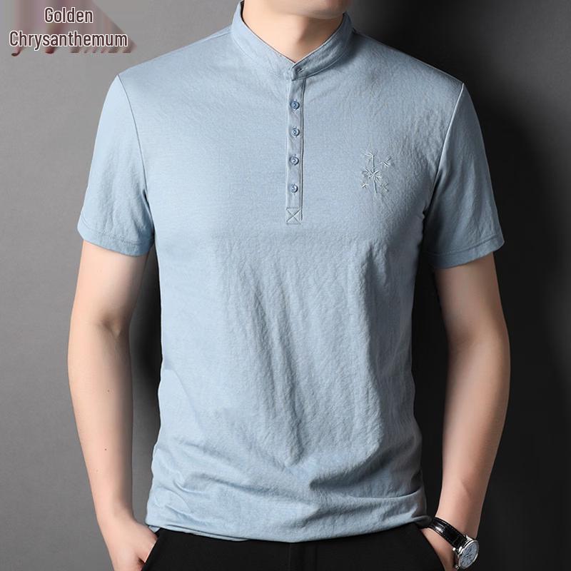 Men s Jinju Chinese Style Stand Collar Short Sleeve T-Shirt XL
