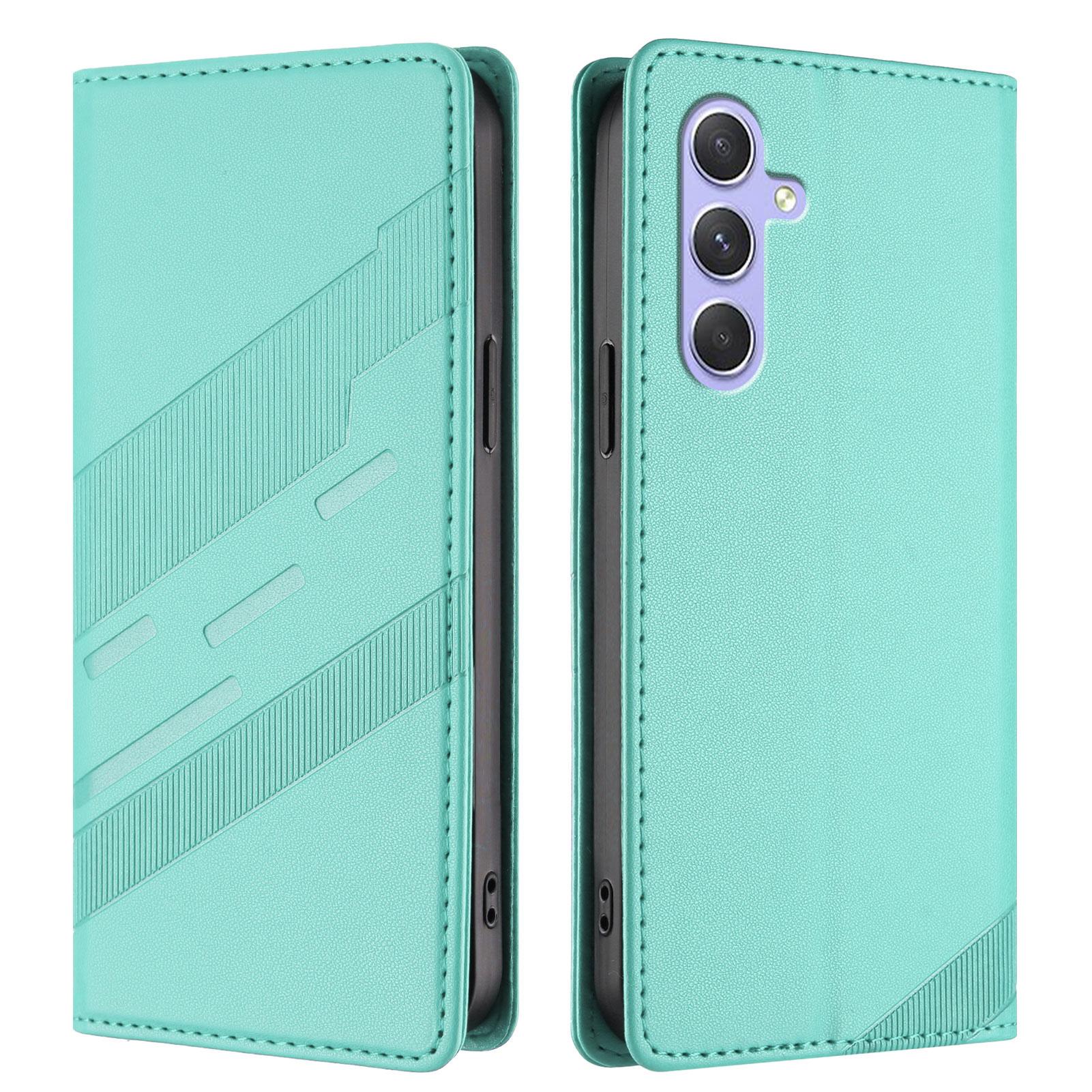 

For Samsung Galaxy A55 5G Phone Cases Punk Style Imprinted Wallet Stand Leather Cover Mint Green