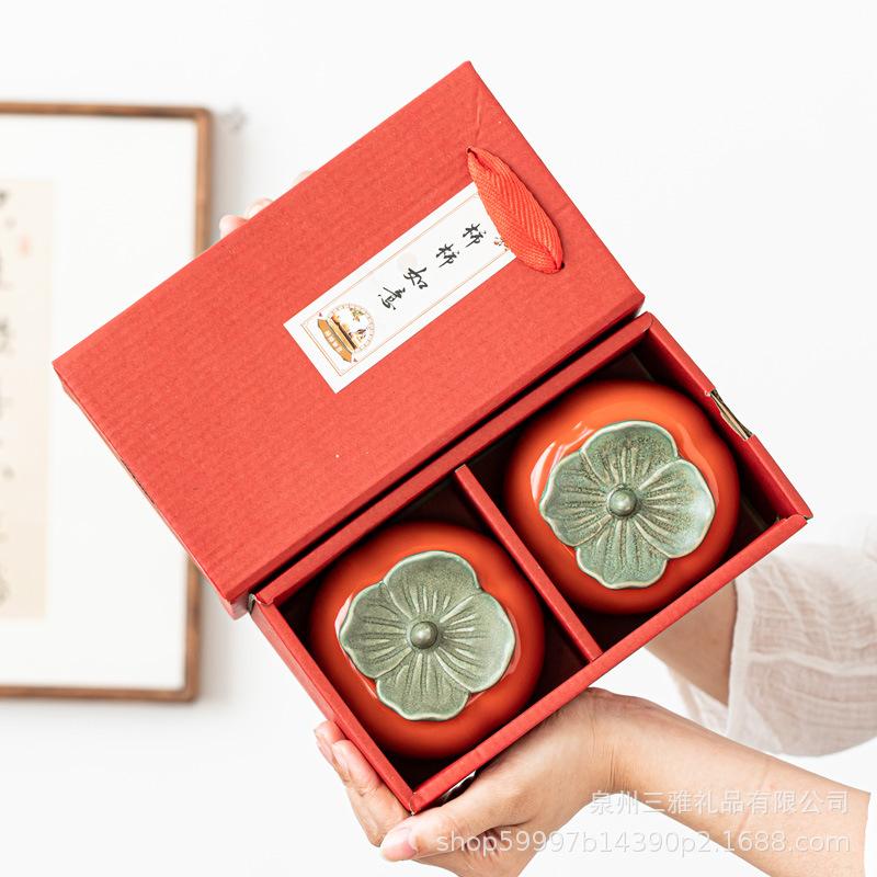 Tea Can Ceramic Everything Sealed Jar Happy Candy Tea Box Ruyi Souvenir Wedding Candy Jar Persimmon Gift