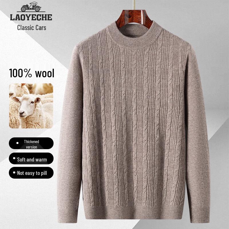 Men's 100% Wool Thickened Crew Neck Pullover Sweater