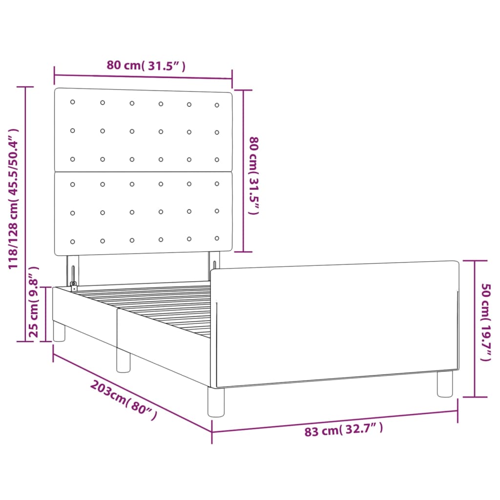 Bed Frame with Headboard Grey 80 x 200 cm Faux Leather