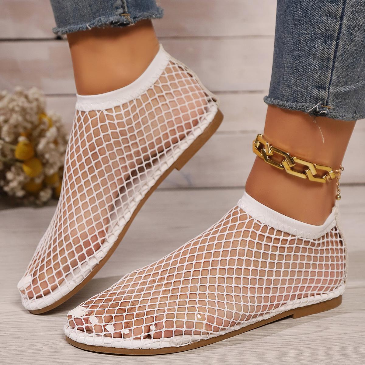 

Foreign trade large size 35-45 women s soft-soled fishing net hollow beach shoes sexy women s shoes outdoor comfortable flat shoes women 43 білий