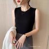 Suspender vest women's spring and summer slim-fit sleeveless knitted bottoming shirt elastic crew neck T-shirt with three-dimensional decoration