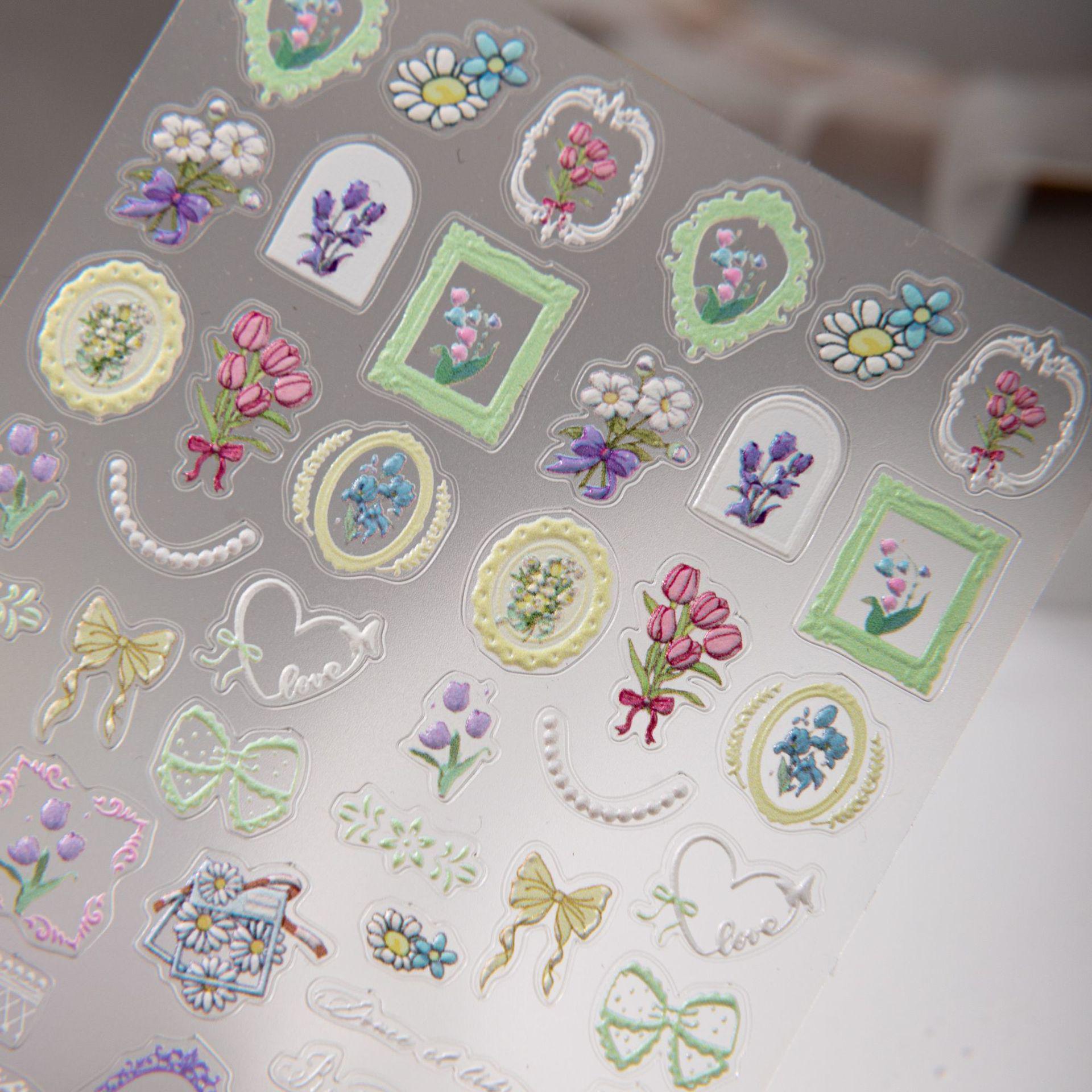 Retro Tulip 3D Embossed Nail Art Stickers - Waterproof Adhesive Floral Design Vintage Tulip [1 sheet]