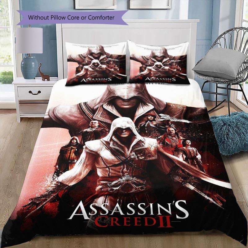 Triangolo Dorato AC Simbolo Biancheria da Letto Copripiumino Set Morbido Tessuto Microfibra Serie Assassin's Creed Multipli Motivi Biancheria da Letto Per Appassionati di Videogiochi