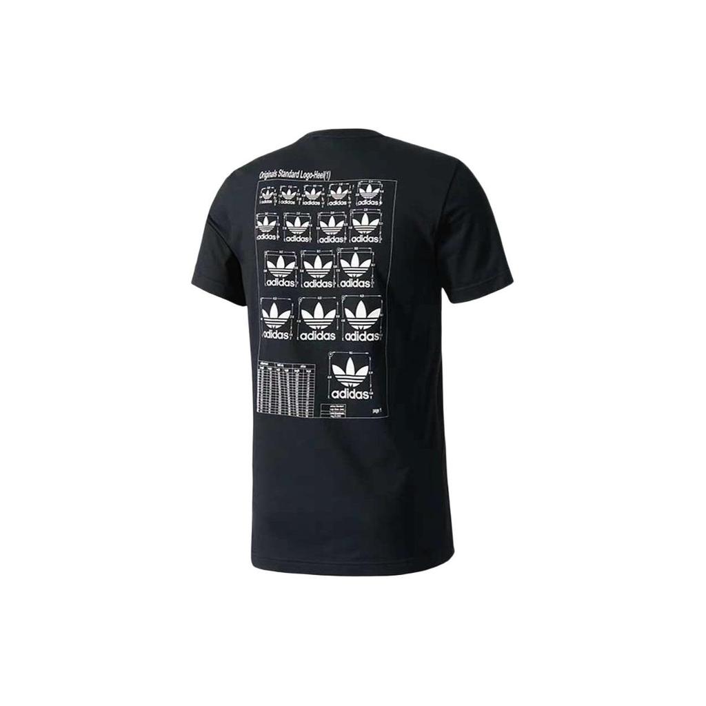Adidas Originals Logo Print Round Neck Short Sleeve T-Shirt Men Tops Black BQ3076