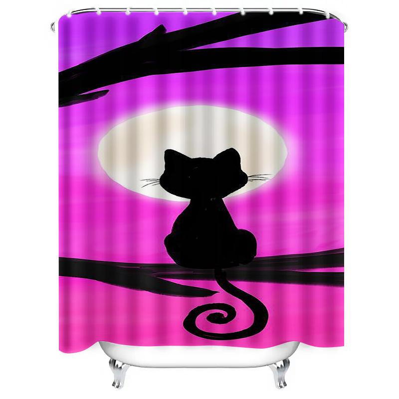 Black Cat on Branch Waterproof Shower Curtain Heat Resistant Machine Washable Non-Transparent 180x180cm