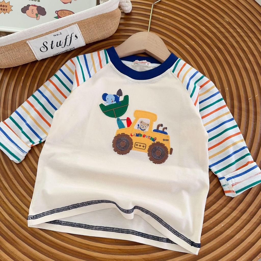 Kids' Raglan Stripe Long-Sleeve Cartoon T-Shirt - Boys' Round Neck Base Layer 2026