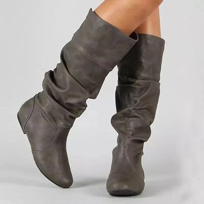 Fashion Women's Shoes 2024 Hot Sale Sleeve Women's Boots Autumn Winter Round Toe Solid High Tube Low-heeled Plus Size Western Boots