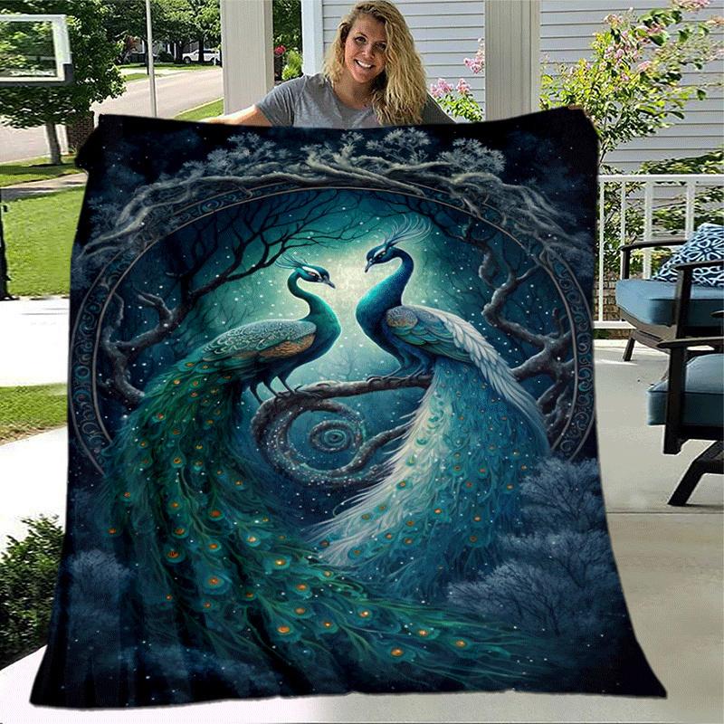 1 Stück Pfauenmuster Leichte Flanelldecke, Bequeme und Warme Decke, für Camping Sofa Bett und Couch Büro, Geeignet für Geschenk Blan
