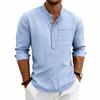 Men’s Long Sleeve Casual Henley Shirt with Stand Collar Single Chest Pocket Relaxed Fit Lightweight