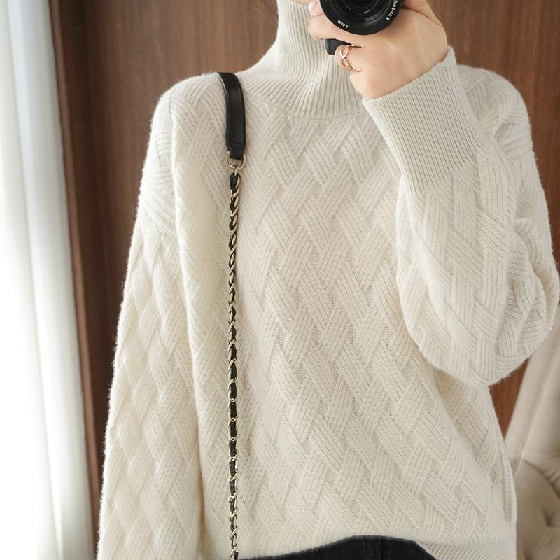 Winter High Neck Threaded Warm Sweater For Women, Loose And Lazy Knitted Base Sweater