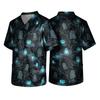 Men's Halloween Print V-Neck Short Sleeve Scrub Top with Pocket