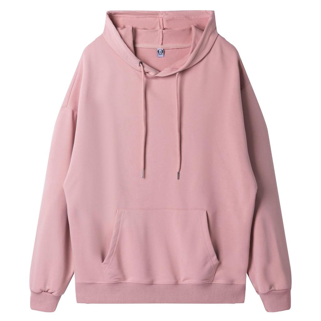Loose Oversized Drop Shoulder Hooded Pullover Sweatshirt with Pocket - Solid Color, European Size, Customizable Design