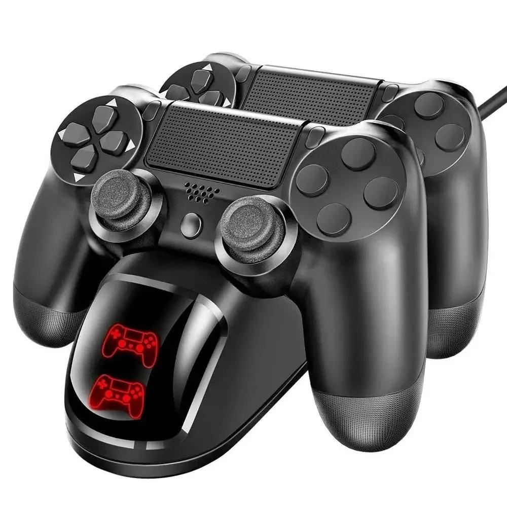 Base Carregadora para Controle de PS4/PS4 Slim/PS4 Pro, Base de Carregamento Rápido para Joystick Duplo USB, Suporte Carregador, Carregador de Gamepad com Indicador
