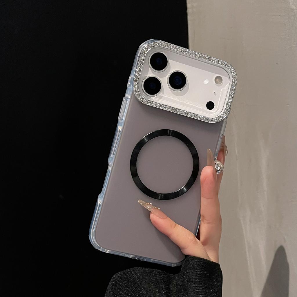 Luxury Bling Glitter Diamond Lens Frame Magnetic Phone Case For IPhone 17 16 15 14 13 Pro Max Plus Soft Silicone Phone Cover