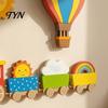 Non Damaging Wall Decor 4Pcs Cartoon Train Hot Air Balloon 3D Wooden Decor, Colorful Kids Lightweight Wood Signs Room Hanging, Nursery Educational