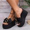 Fashion Big Size Shoes Woman 2025 Slippers Casual Low Platform On A Wedge Butterfly-Knot Rivet Luxury Soft Rome Slides PU Fabric Butterf